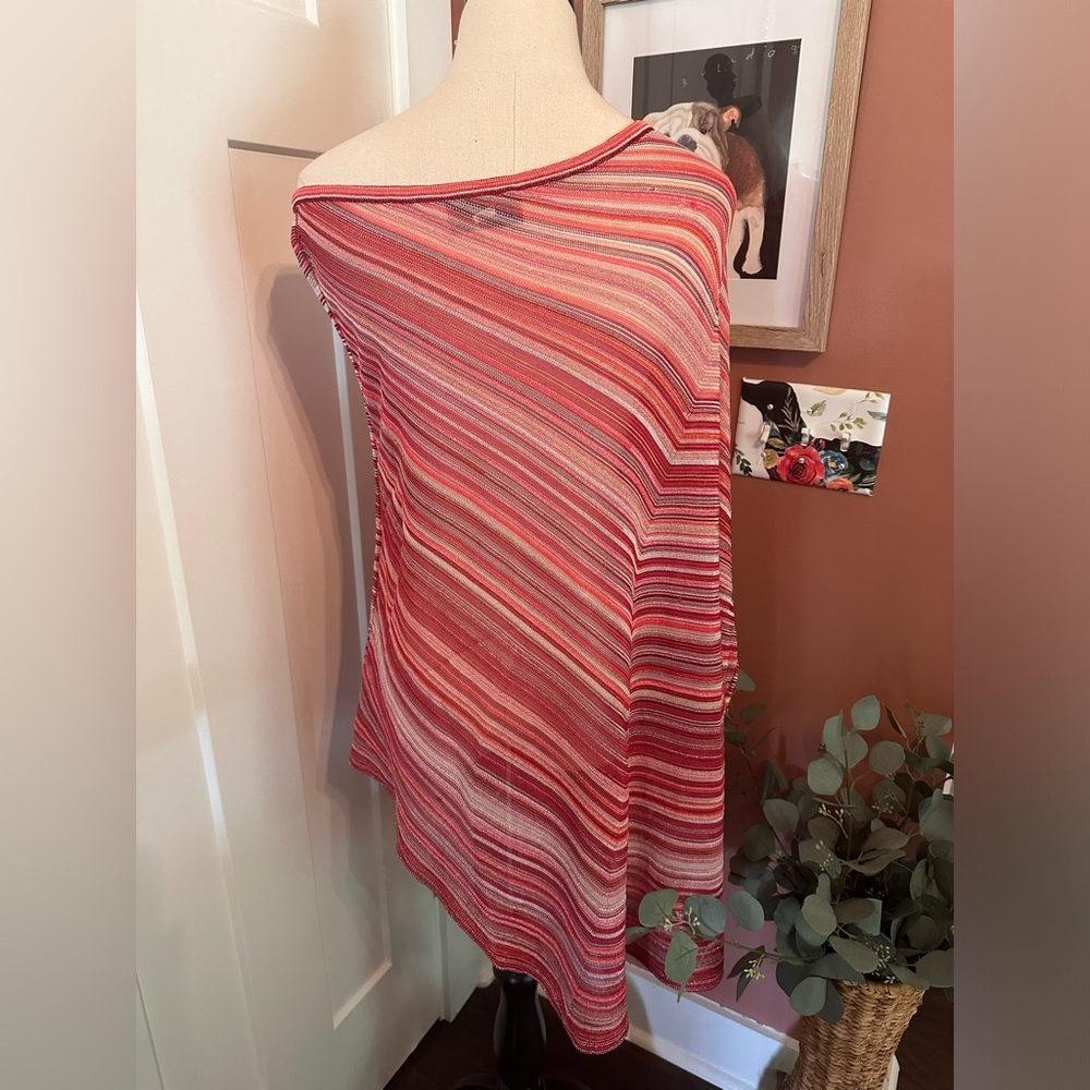 Missoni diagonal striped red silver metallic thread OS asymmetrical cape/shawl - Picture 9 of 13